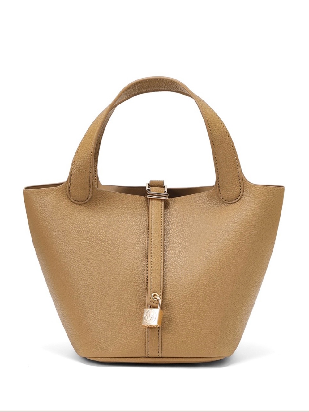Valentino Orlandi Tan Leather Bucket Tote with Gold Padlock